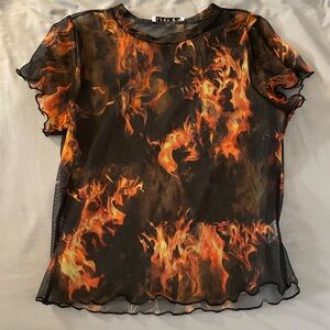 Flame Print Sheer Top